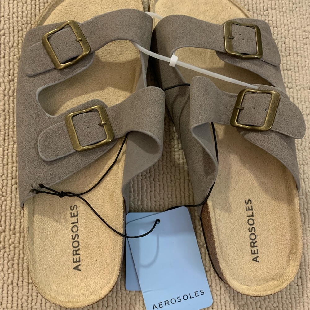 Aerosoles Taupe Suede Sandals with Buckles